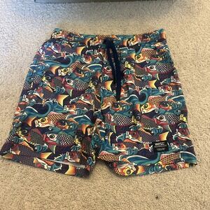WESC Shorts Men's M Women's L Unisex Austin Koi Waves Pull On Woven Drawstring